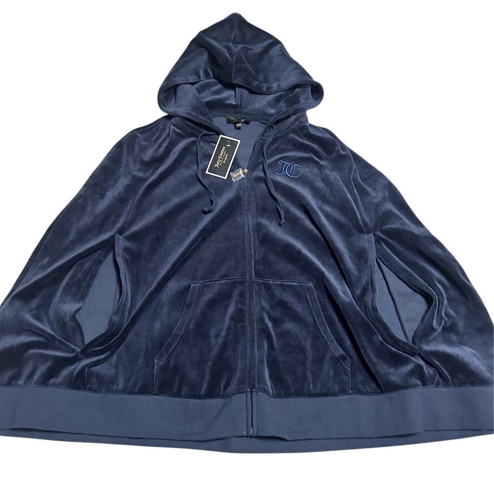 Black Label Juicy Couture Cape Jacket Large Blue NWT Regal Velour Hoodie Pockets